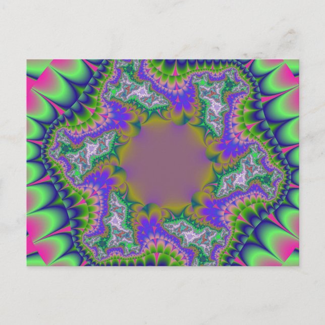 Colourful Pink, Green and Blue Fractal Postcard (Front)