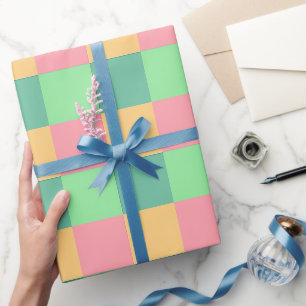 Colourful Pink Green Blue Yellow Squares Wrapping Paper