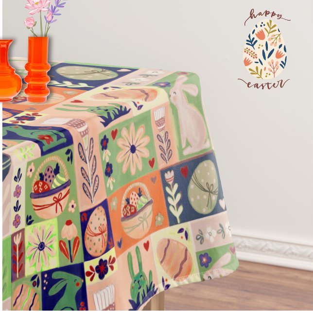 Colourful Pink Green Easter Bunny Collage Tablecloth (Colorful Pink Green Easter Bunny Collage Tablecloth)