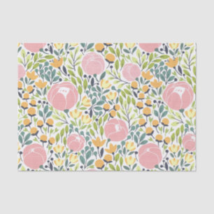 Colourful Pink & Green Floral Flowers Tissue Paper