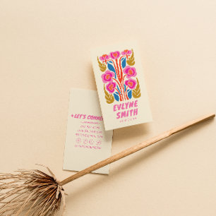 Colourful Pink Green Retro Hand Drawn  Floral Girl Business Card