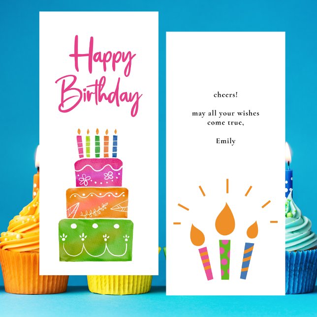 Colourful Pink Happy Birthday Candles Flat Card (Creator Uploaded)
