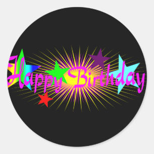 Colourful Pink Happy Birthday Classic Round Sticker
