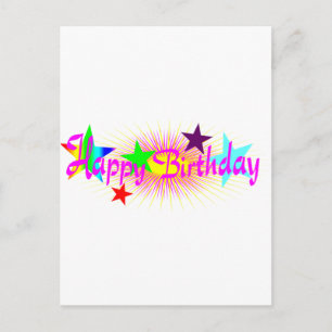 Colourful Pink Happy Birthday Postcard