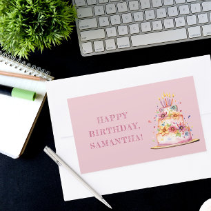 Colourful Pink Happy Birthday Rectangular Sticker