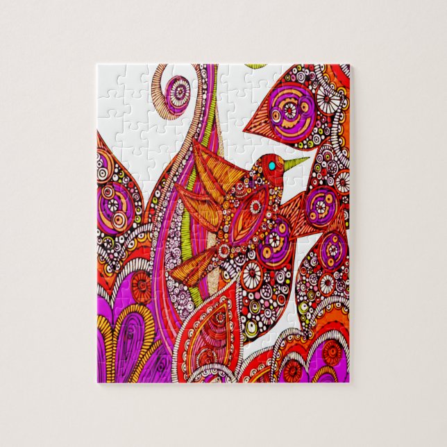 Colourful Pink Hummingbird And Flowers Jigsaw Puzzle (Vertical)