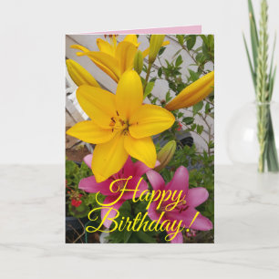 Colourful Pink Lily floral Flower Birthday Card