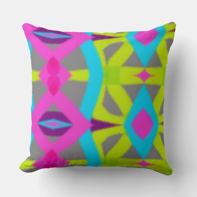 Colourful Pink Lime Green Blue Abstract Pattern Cushion (Front)