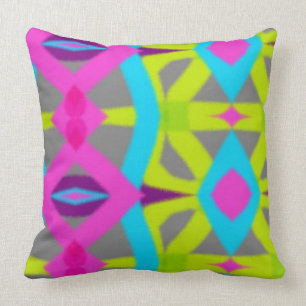 Colourful Pink Lime Green Blue Abstract Pattern Cushion