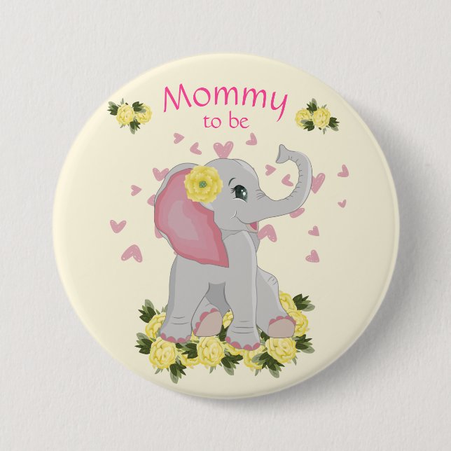 Colourful pink Mummy to be baby shower Elephant 7.5 Cm Round Badge (Front)