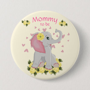 Colourful pink Mummy to be baby shower Elephant 7.5 Cm Round Badge