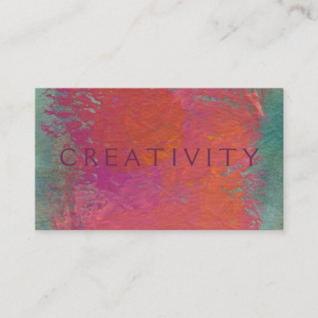 Colourful pink orange modern art painting business card (Front)