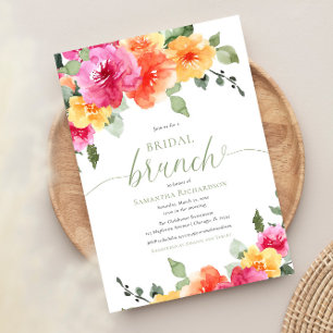 Colourful pink orange peonies spring bridal brunch invitation