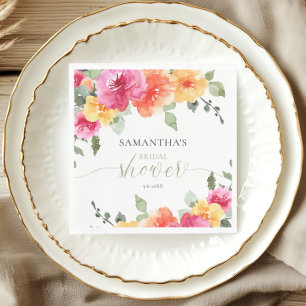 Colourful pink orange peonies spring bridal shower napkin