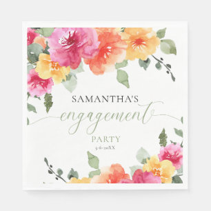 Colourful pink orange peonies spring engagement napkin