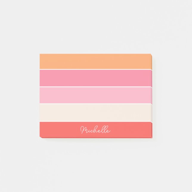 Colourful Pink Orange Personalised Colour Stripes Post-it Notes (Front)