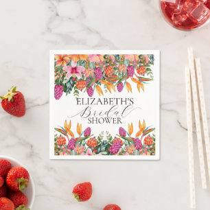 Colourful Pink Orange Tropical Floral Bridal Showe Napkin
