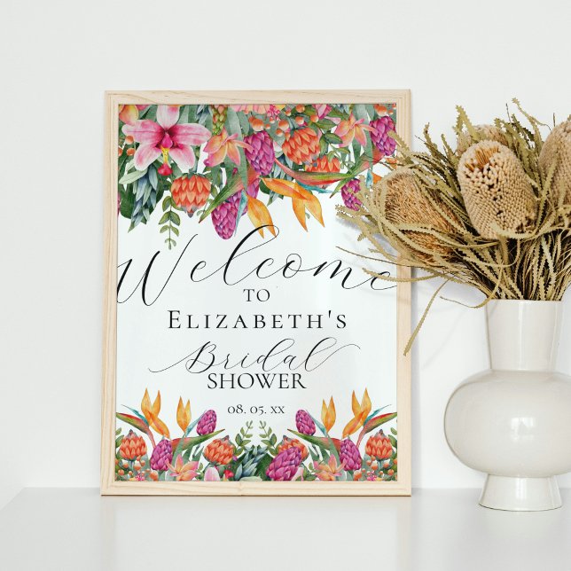 Colourful Pink Orange Tropical Floral Welcome Sign (Creator Uploaded)