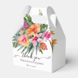 Colourful Pink Orange Tropical Flowers Wedding Favour Box