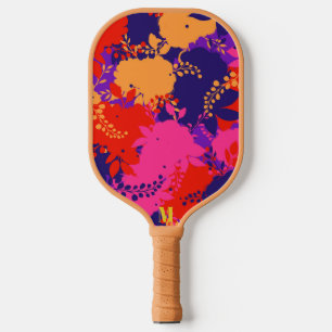 Colourful Pink Orange Watercolor Leaf Pattern Pickleball Paddle
