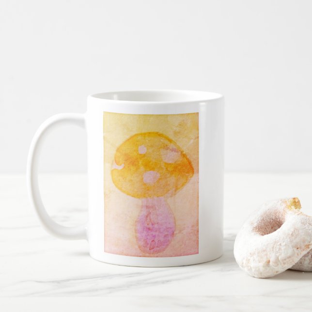 Colourful Pink Orange Watercolor Mushroom Coffee Mug (With Donut)