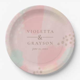 Colourful Pink Pastel Abstract Art  Paper Plate