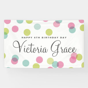 Colourful Pink Pastel Confetti Dots Kids Birthday Banner