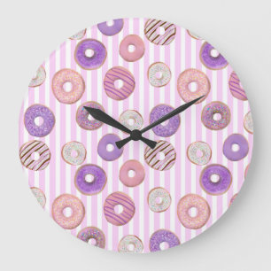 Colourful pink pastel doughnut stripe illustration large clock