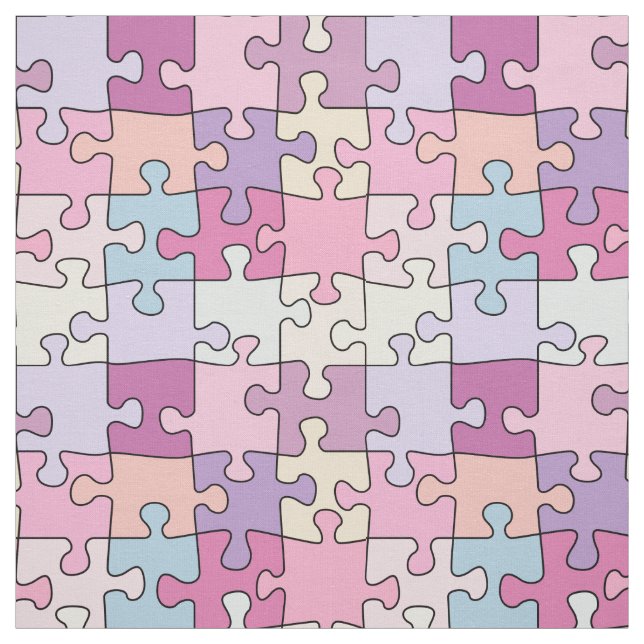 colourful pink pastel puzzle jigsaw pattern fabric (Swatch)