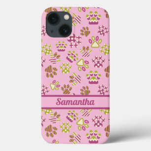 Colourful Pink Paws Personalised iPhone 13 Case