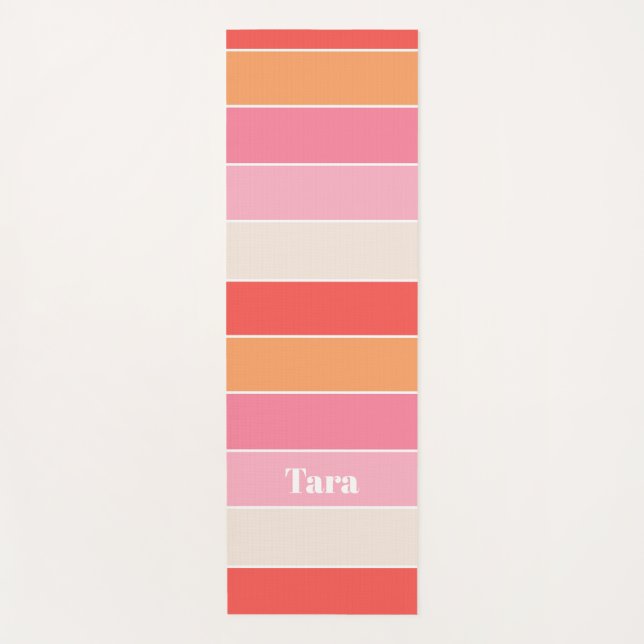 Colourful Pink Peach Personalised Colour Stripes Yoga Mat (Front)