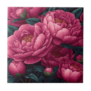 Colourful Pink Peonies Tiles  For Durable Flooring