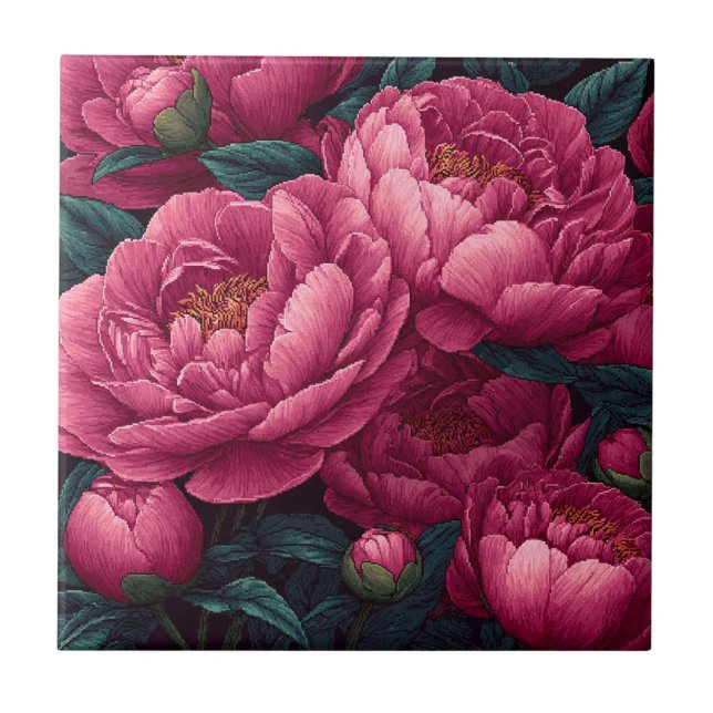 Colourful Pink Peonies Tiles  For Durable Flooring (Front)