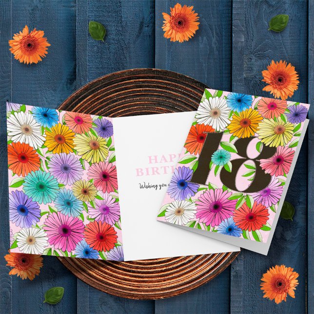 Colourful Pink Personalised 18th Birthday Floral Card (Creator Uploaded)