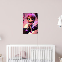 Colourful Pink Pixie Fairy Child's Wall Poster