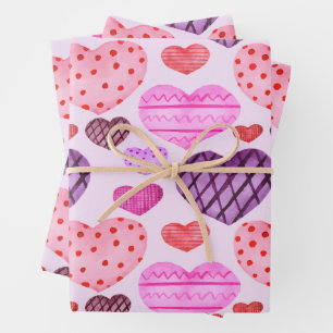 Colourful Pink, Purple, Red Valentine's Day Hearts Wrapping Paper Sheet
