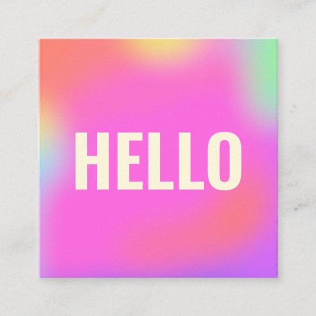 Colourful Pink Rainbow Hello Glow Bold Font Square Business Card (Front)