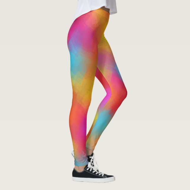 Colourful Pink Red Blue Green Yellow Trendy Modern Leggings (Right)
