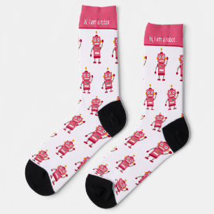 Colourful Pink Red Robot Pattern and Text Socks