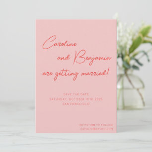 Colourful Pink Red Script Handwriting Wedding Save The Date