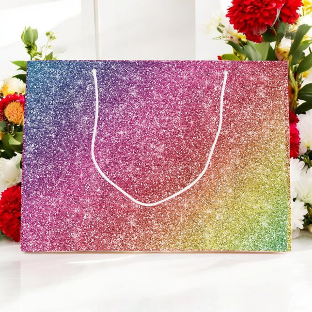 Colourful Pink Red Yellow Rainbow Glitter Sparkles Large Gift Bag (Creator Uploaded)