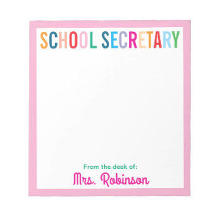 Colourful Pink School Secretary From the Desk of Notepad