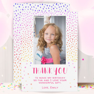 Colourful Pink Stars Birthday Kids Girl Photo Thank You Card