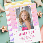 Colourful Pink Stars Birthday Kids Girl Photo Thank You Card<br><div class="desc">Colourful Pink Stars Birthday Kids Girl Photo Thank You Card. Cute pink birthday thank you card for your friends and family. Upload your photo and personalise the card with your name and text. The card has colourful stars and waves. Great as thank you card for girls.</div>