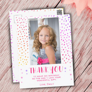Colourful Pink Stars Girl Photo Birthday Thank You Postcard