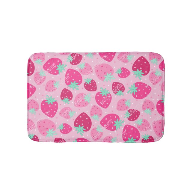 Colourful pink strawberry pattern bath mat (Front)