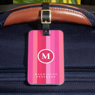 Colourful Pink Stripes   Name Initial Luggage Tag