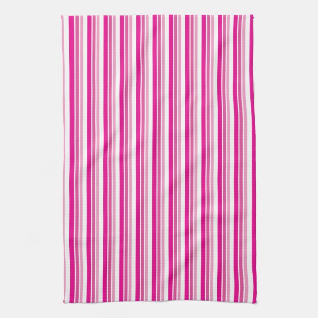 Colourful Pink Stripes Tea Towel (Vertical)