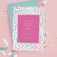 Colourful Pink Teal Painted Confetti Bridal Shower