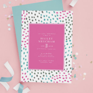 Colourful Pink Teal Painted Confetti Bridal Shower Invitation
